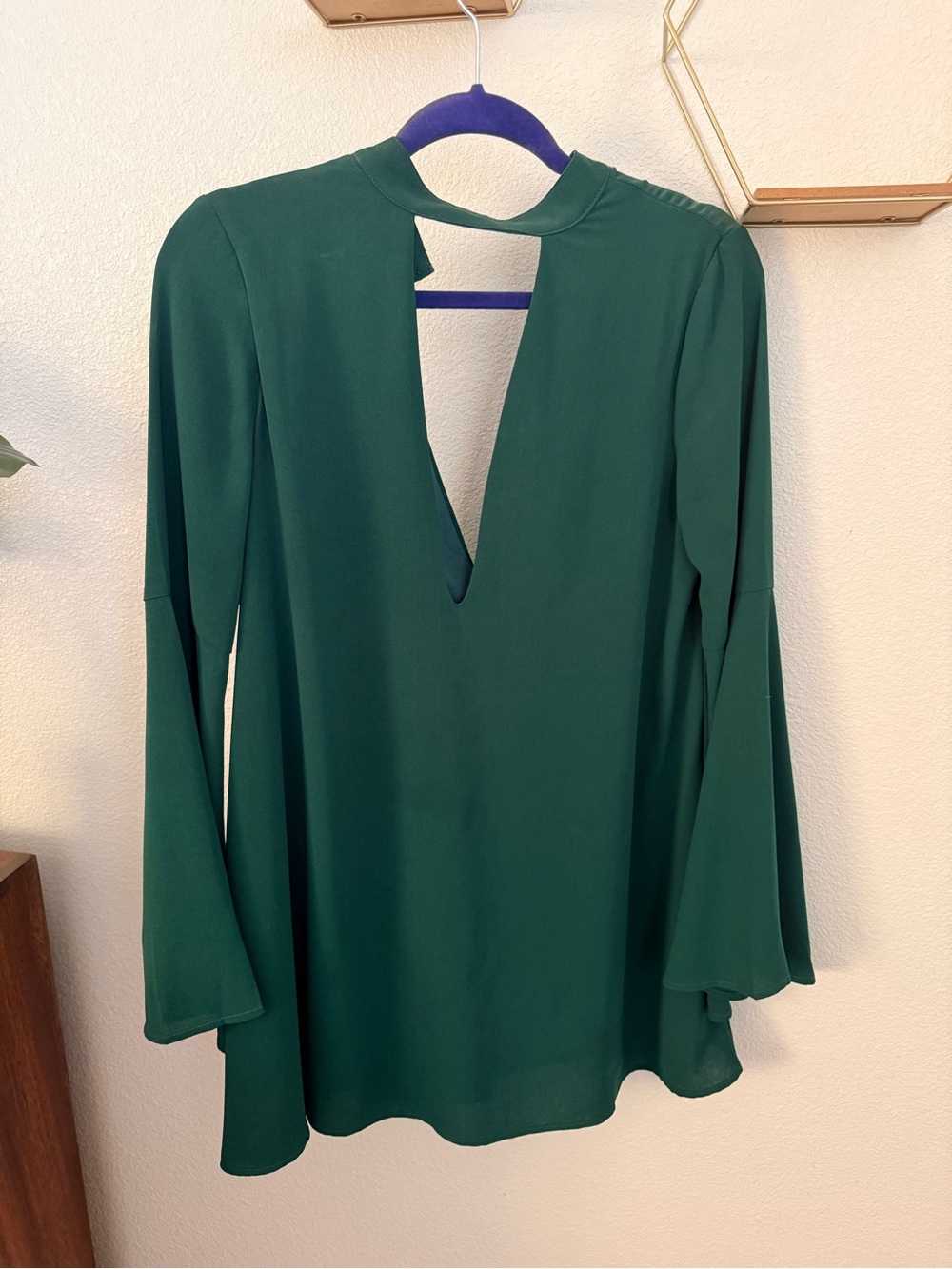 Women's Deep V-Neck Long Sleeve Dress- Green